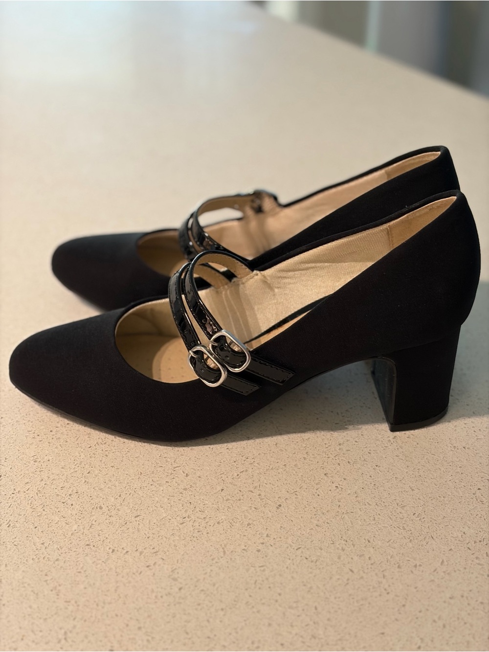 Life Stride Black Double-Buckle Mary Jane Heels